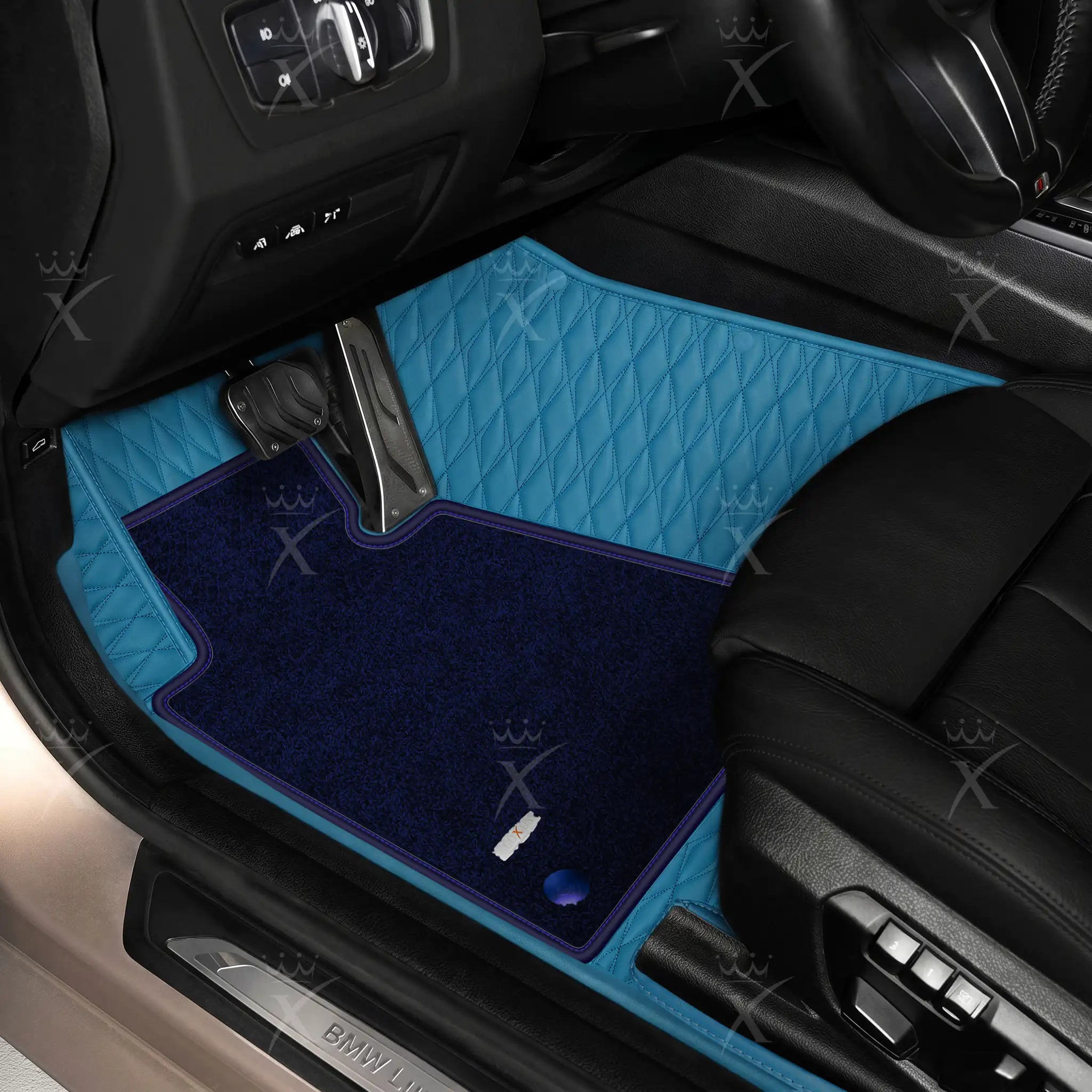 Luxus Twin-Diamond Double Layer Series Floor Mats | Sky Blue & Midnight Navy Top Carpet