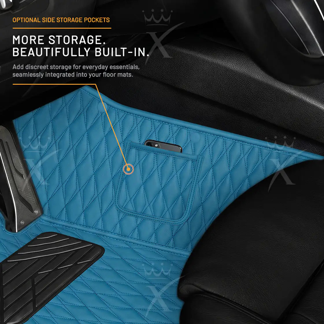 Luxus Twin-Diamond Double Layer Series Floor Mats | Sky Blue & Obsidian Black Top Carpet