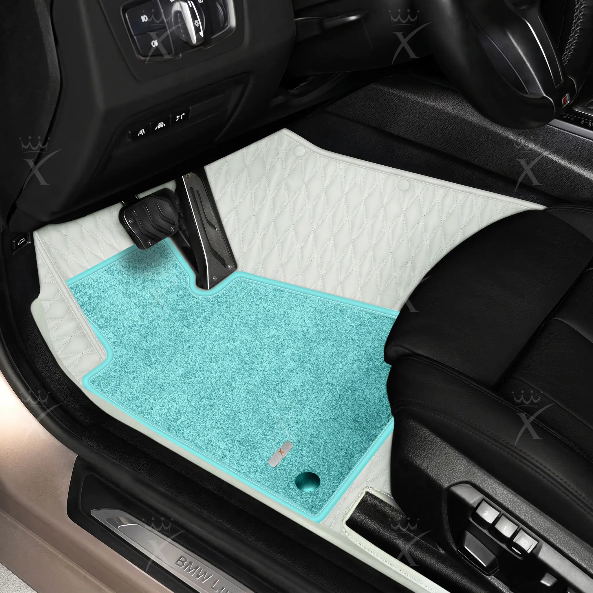 Luxus Twin-Diamond Double Layer Series Floor Mats | Snow White & Aqua Frost Top Carpet