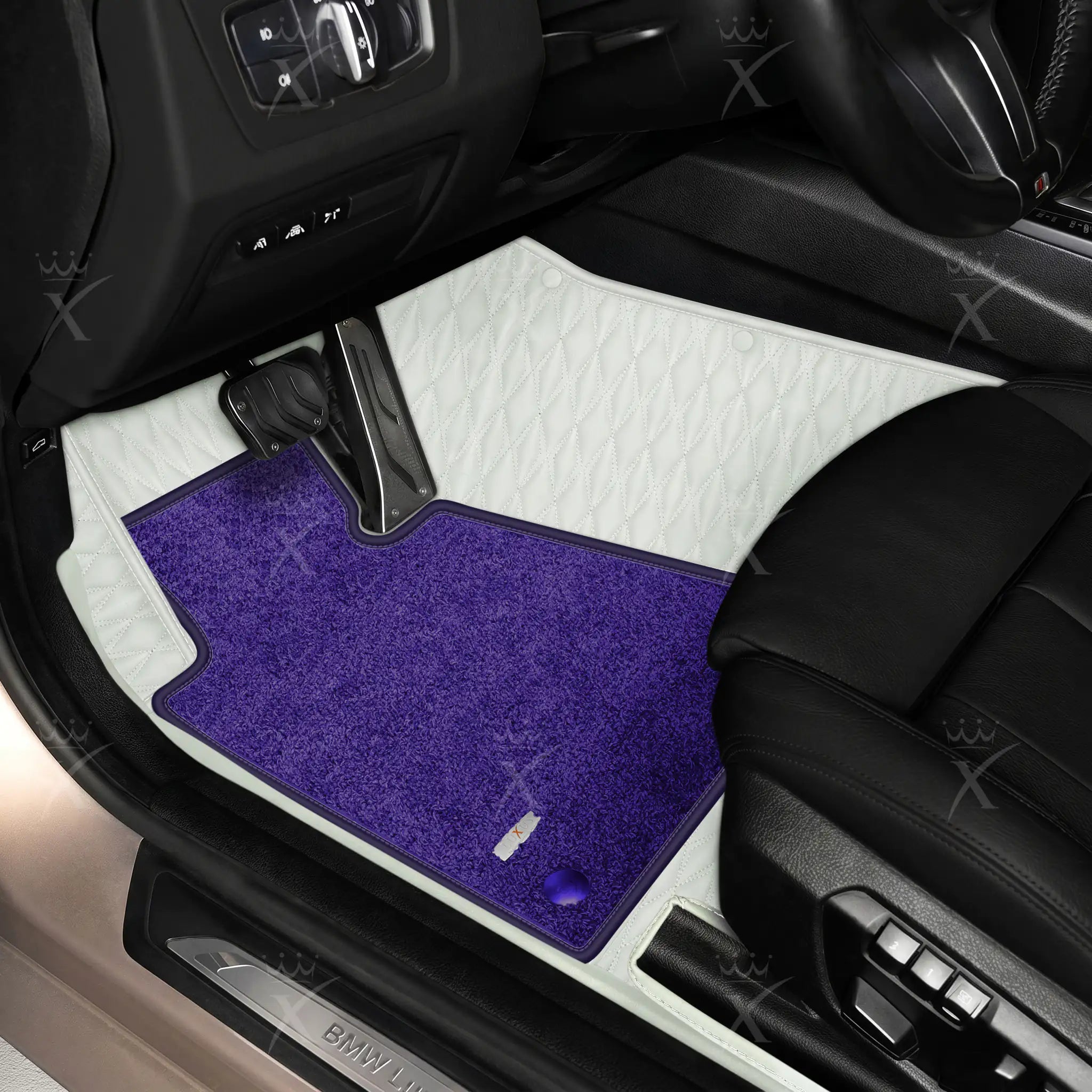 Luxus Twin-Diamond Double Layer Series Floor Mats | Snow White & Imperial Violet Top Carpet