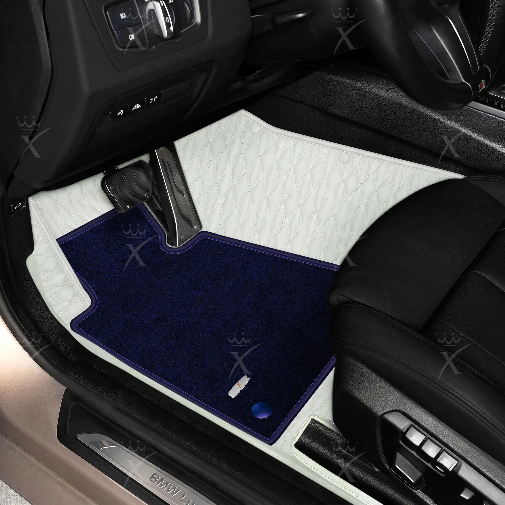 Luxus Twin-Diamond Double Layer Series Floor Mats | Snow White & Midnight Navy Top Carpet