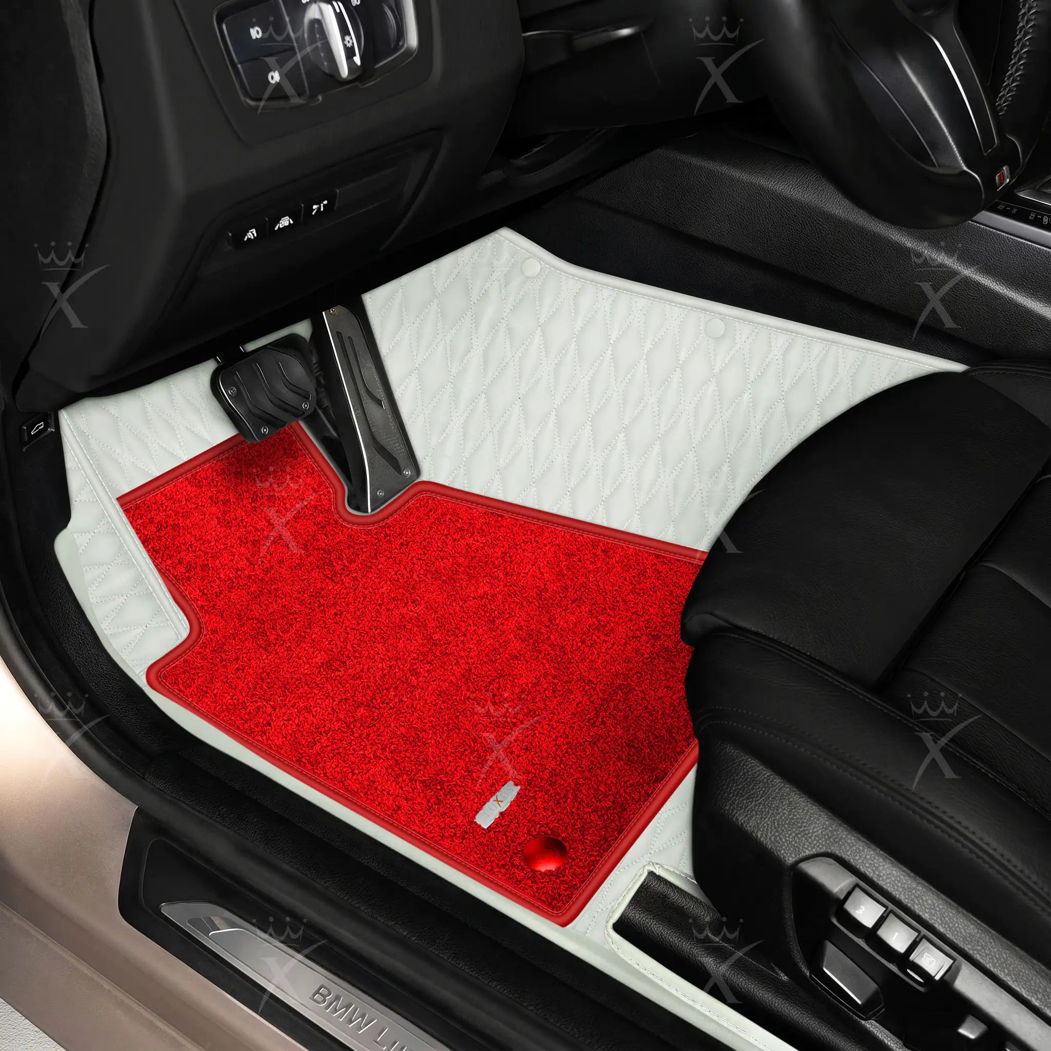 Luxus Twin-Diamond Double Layer Series Floor Mats | Snow White & Rosso Corsa Top Carpet
