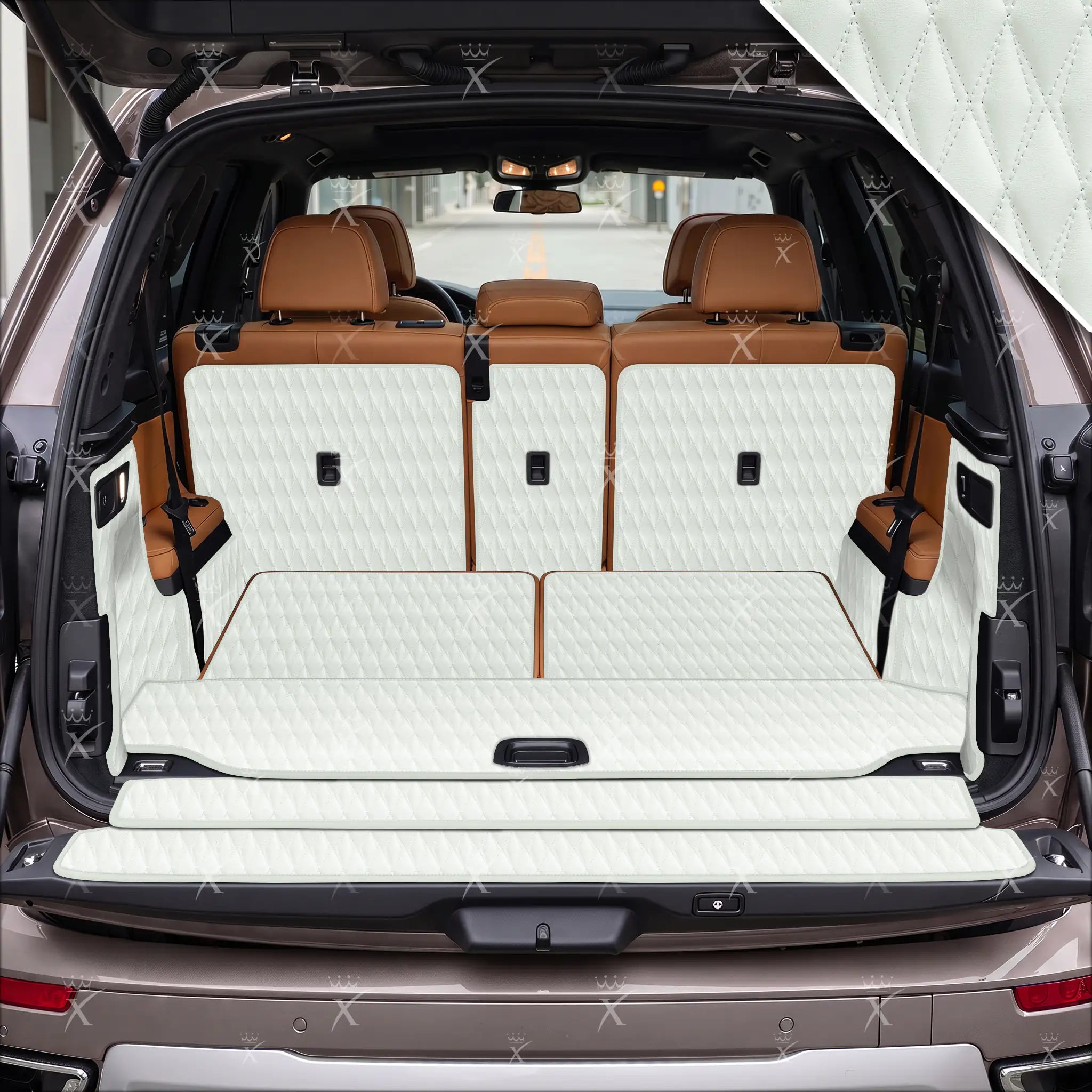 Luxus Car Mats™ – 3D-Luxus-Leder-Kofferraum-/Kofferraummatte in Schwarz und Schwarz mit Nähten
