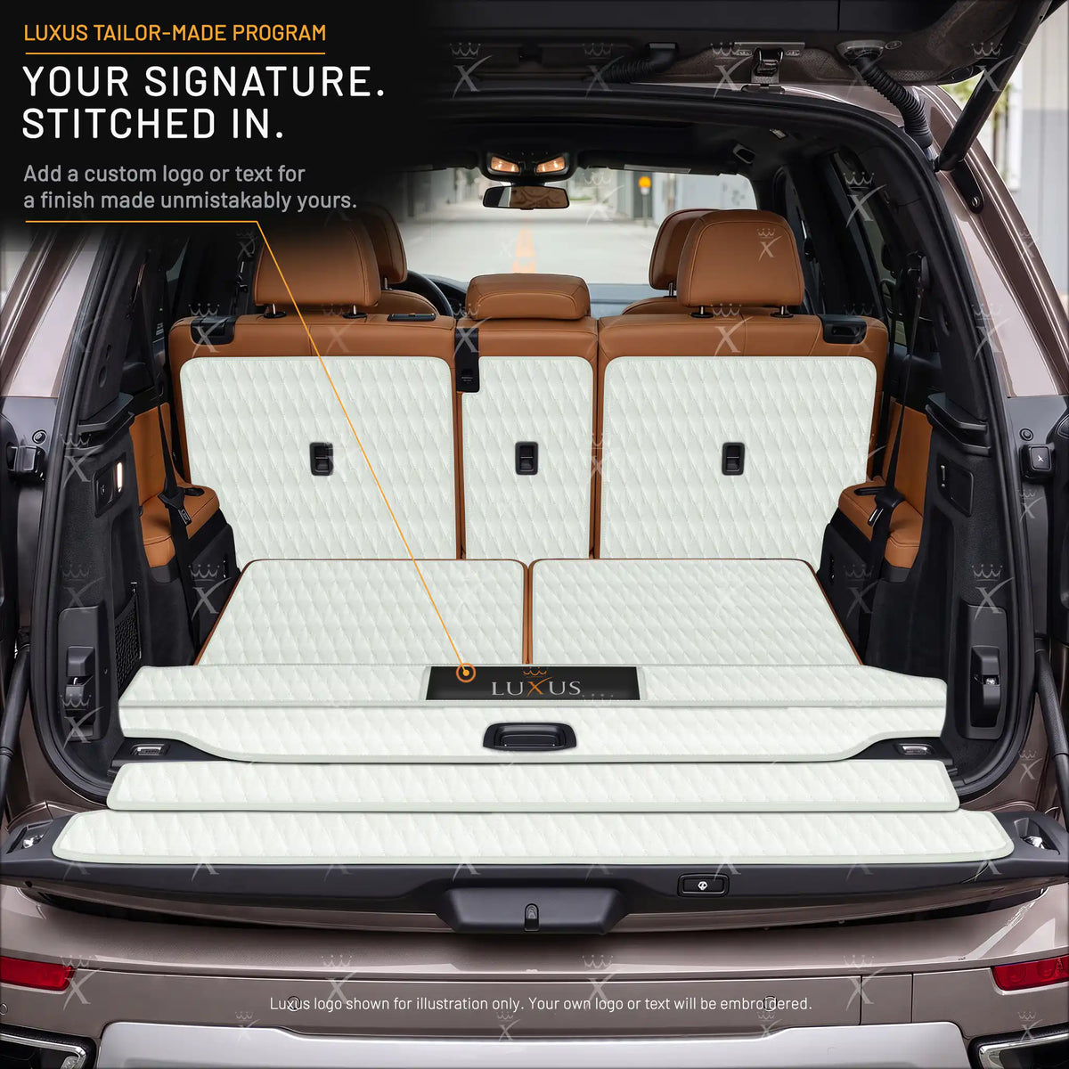 Luxus Car Mats™ – 3D-Luxus-Leder-Kofferraum-/Kofferraummatte in Schwarz und Schwarz mit Nähten