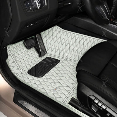 Luxus Twin-Diamond Series Floor Mats | Snow White Black Stitching