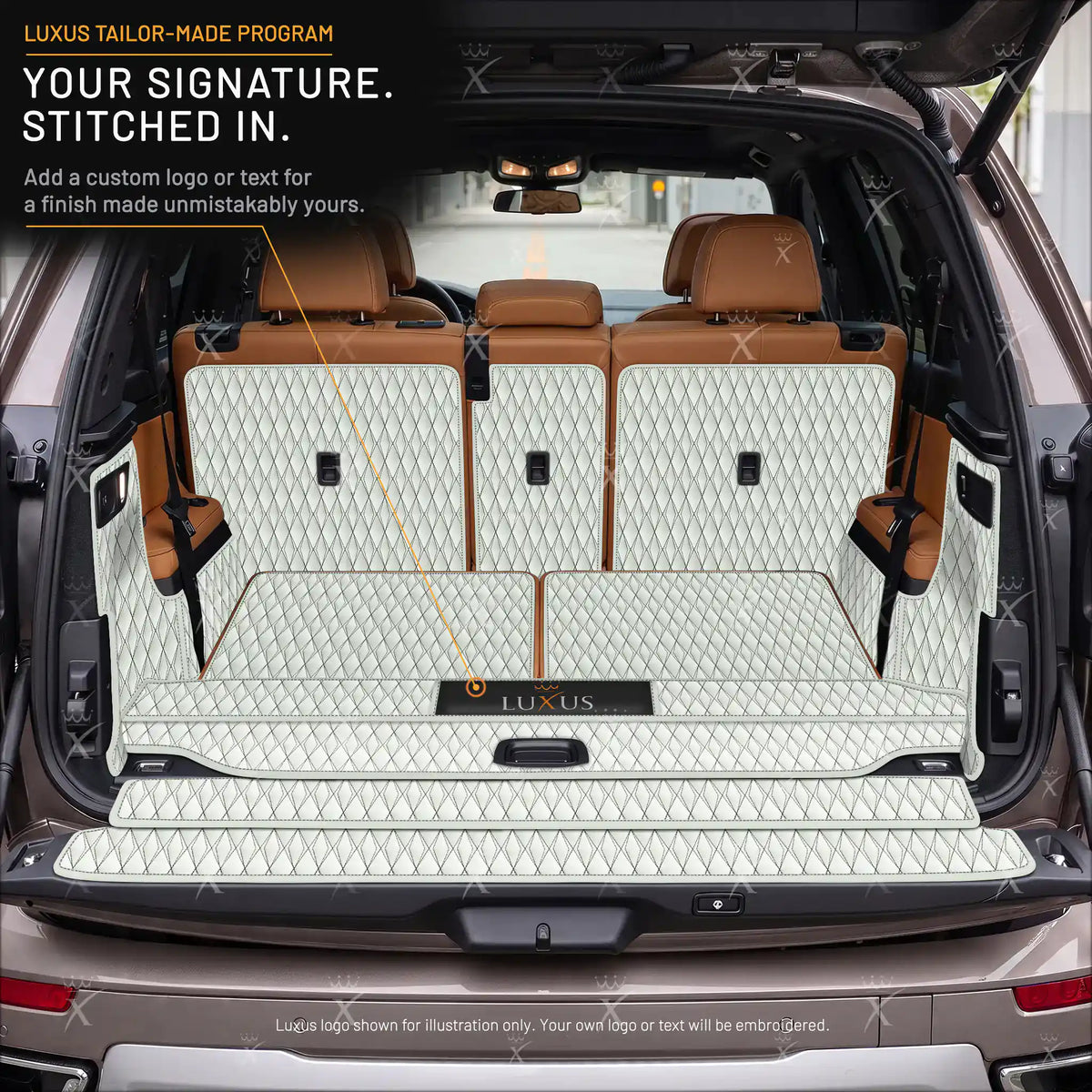 Luxus Car Mats™ – 3D-Luxus-Leder-Kofferraum-/Kofferraummatte in Schwarz und Schwarz mit Nähten