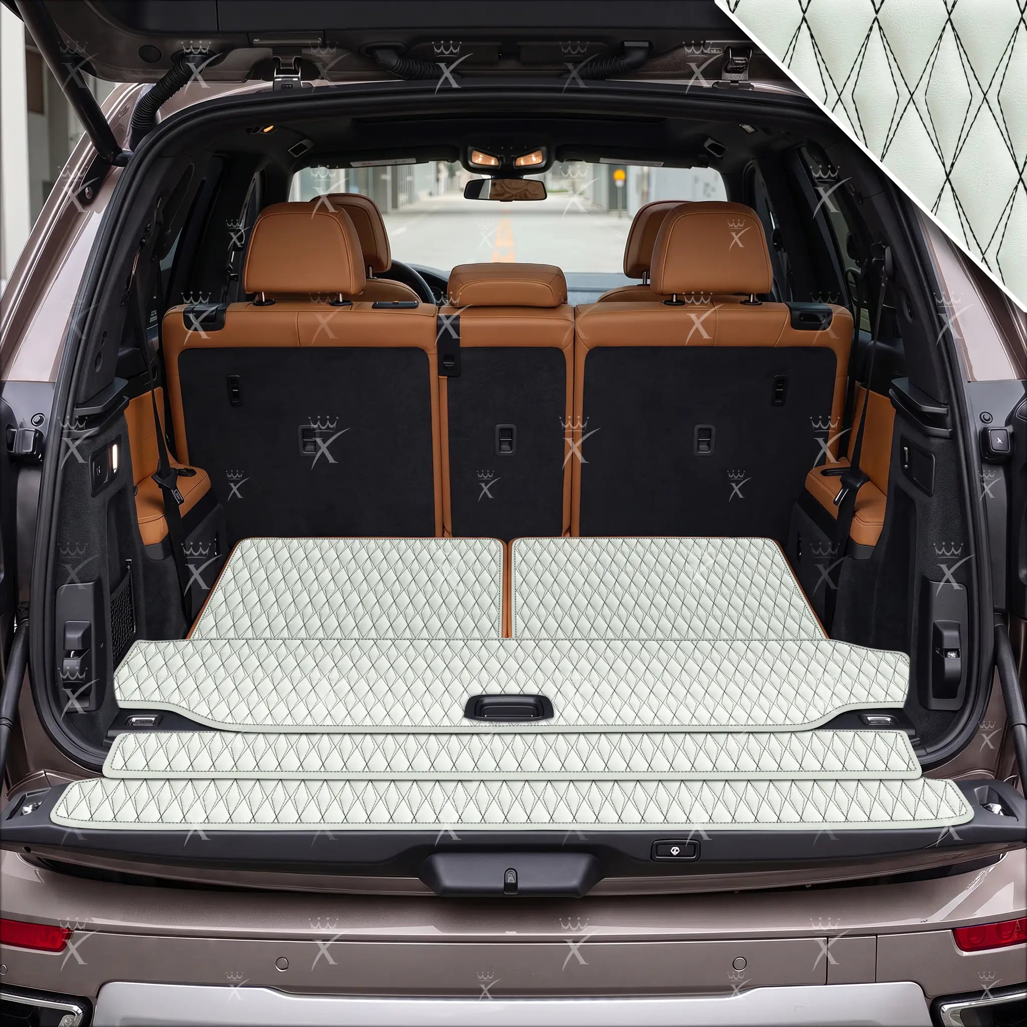 Luxus Twin-Diamond Base Series Trunk Mat | Snow White & Black Stitching