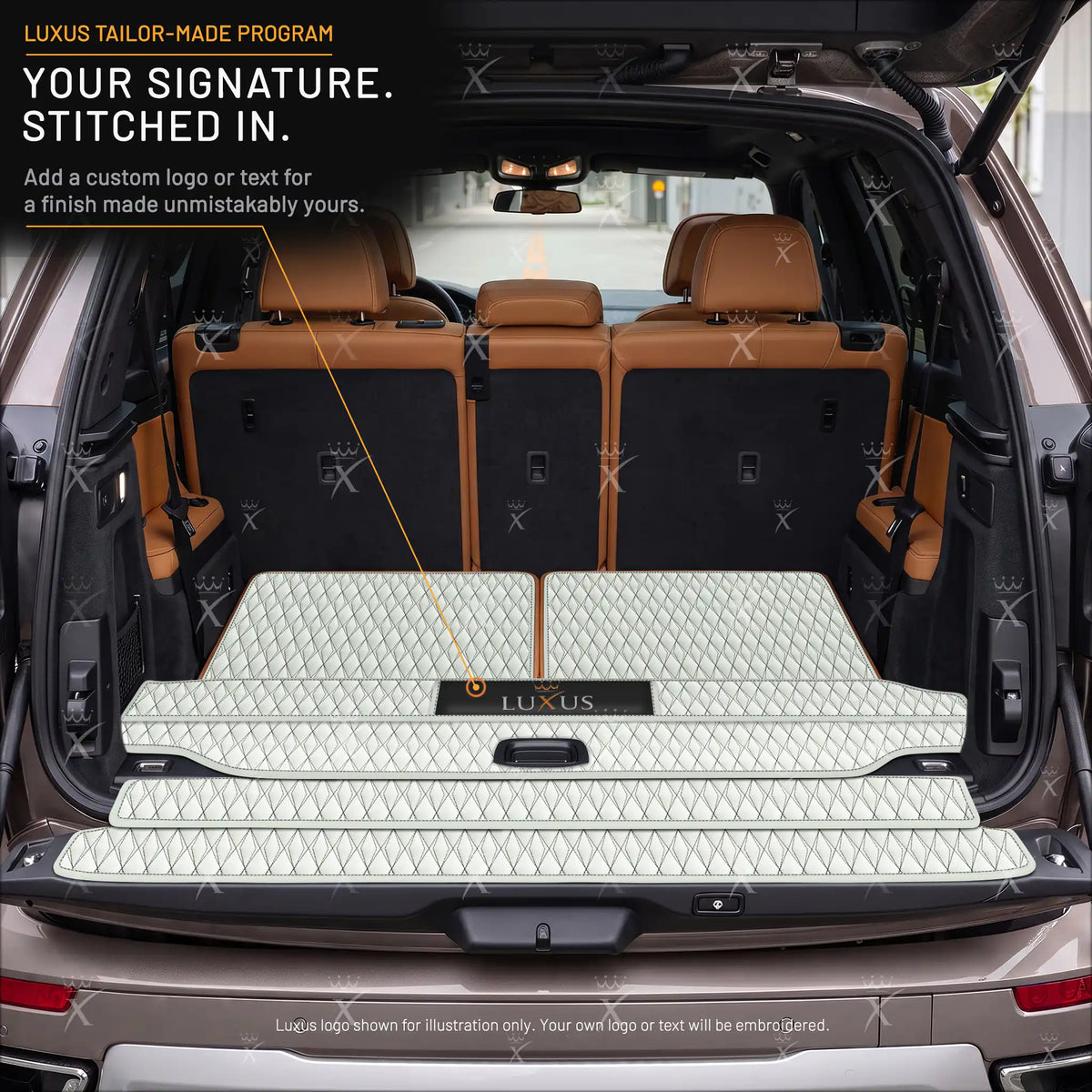 Luxus Twin-Diamond BaseFit Series Trunk Mat | Snow White & Black Stitching