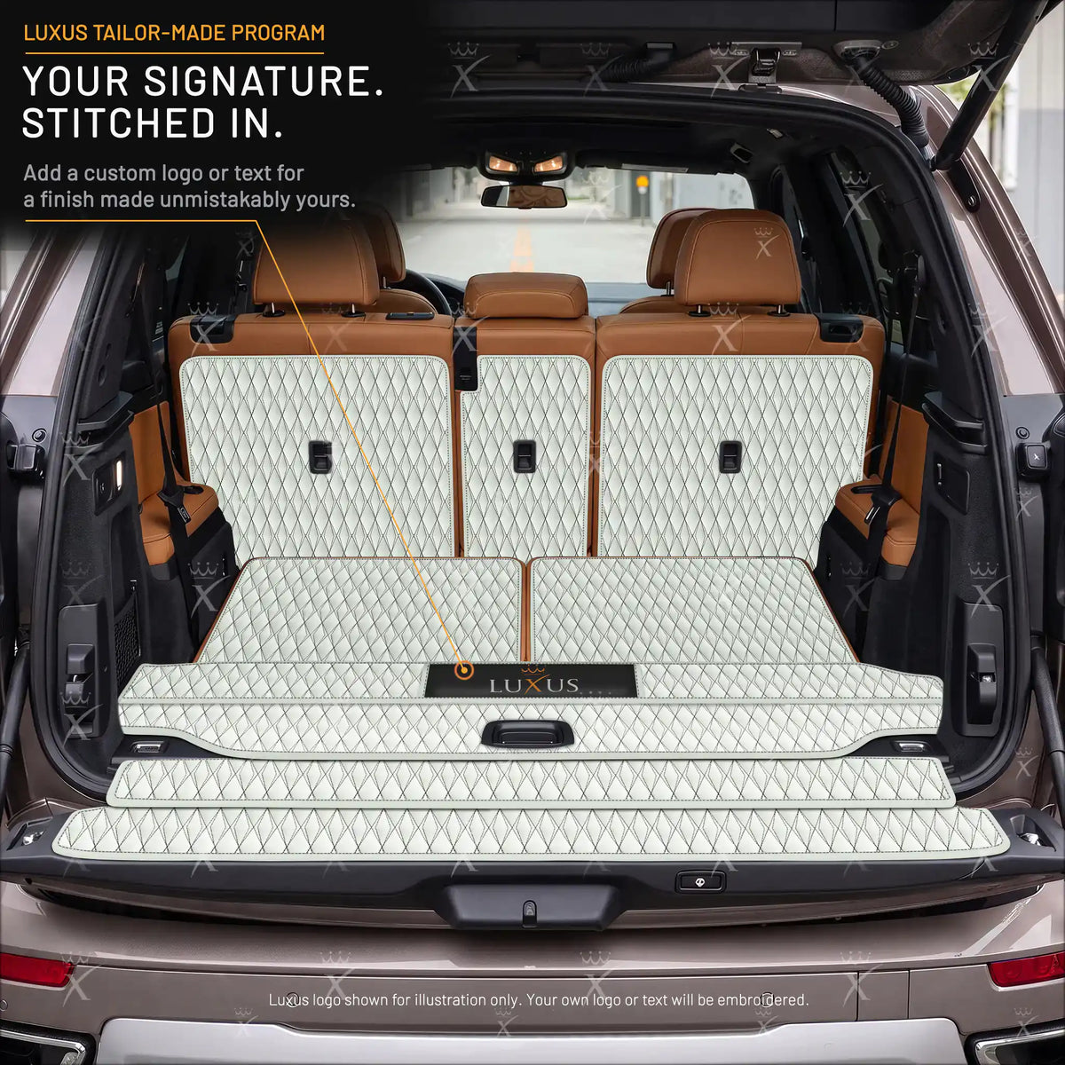 Luxus Car Mats™ - Zwarte en zwarte stiksels 3D luxe lederen koffer-/koffermat