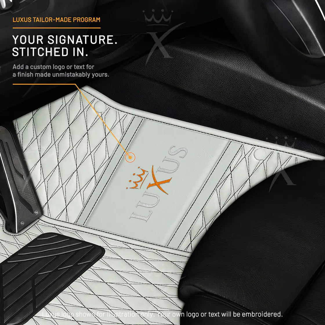 Luxus Twin-Diamond Double Layer Series Floor Mats | Snow White & Black Stitching & Rosso Corsa Top Carpet