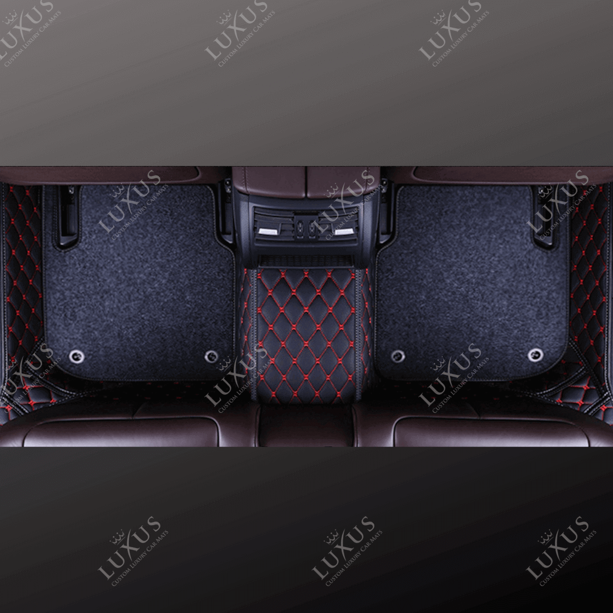 Black & Red Diamond Stitching Base & Grey Top Carpet Double Layer Luxury Car Mats Set