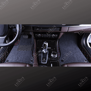 Black & Red Stitching Base & Grey Top Carpet Double Layer Luxury Car Mats Set