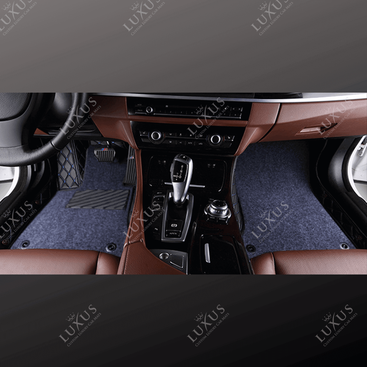 Black & Blue Diamond Stitching Base & Grey Top Carpet Double Layer Luxury Car Mats Set