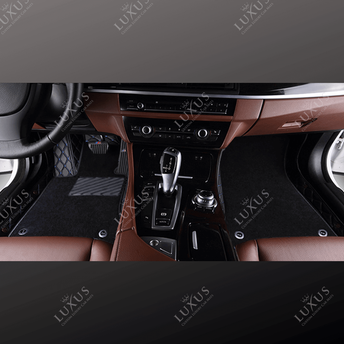 Black & Blue Stitching Diamond Base & Black Top Carpet Double Layer Luxury Car Mats Set
