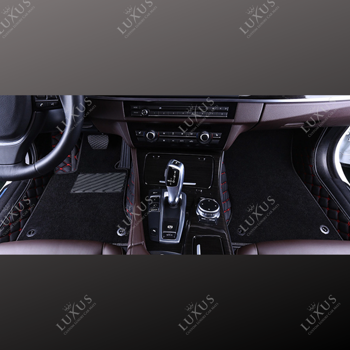 Black & Red Stitching Base & Black Top Carpet Double Layer Luxury Car Mats Set