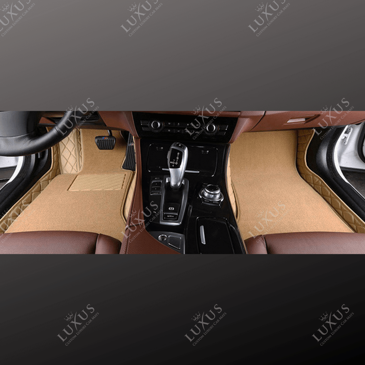Cream Beige Base & Beige Top Carpet Double Layer Luxury Car Mats Set