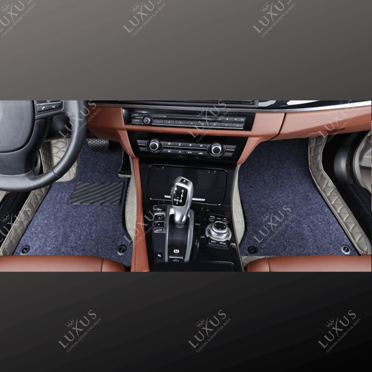 Light Grey Diamond Base & Grey Top Carpet Double Layer Luxury Car Mats Set
