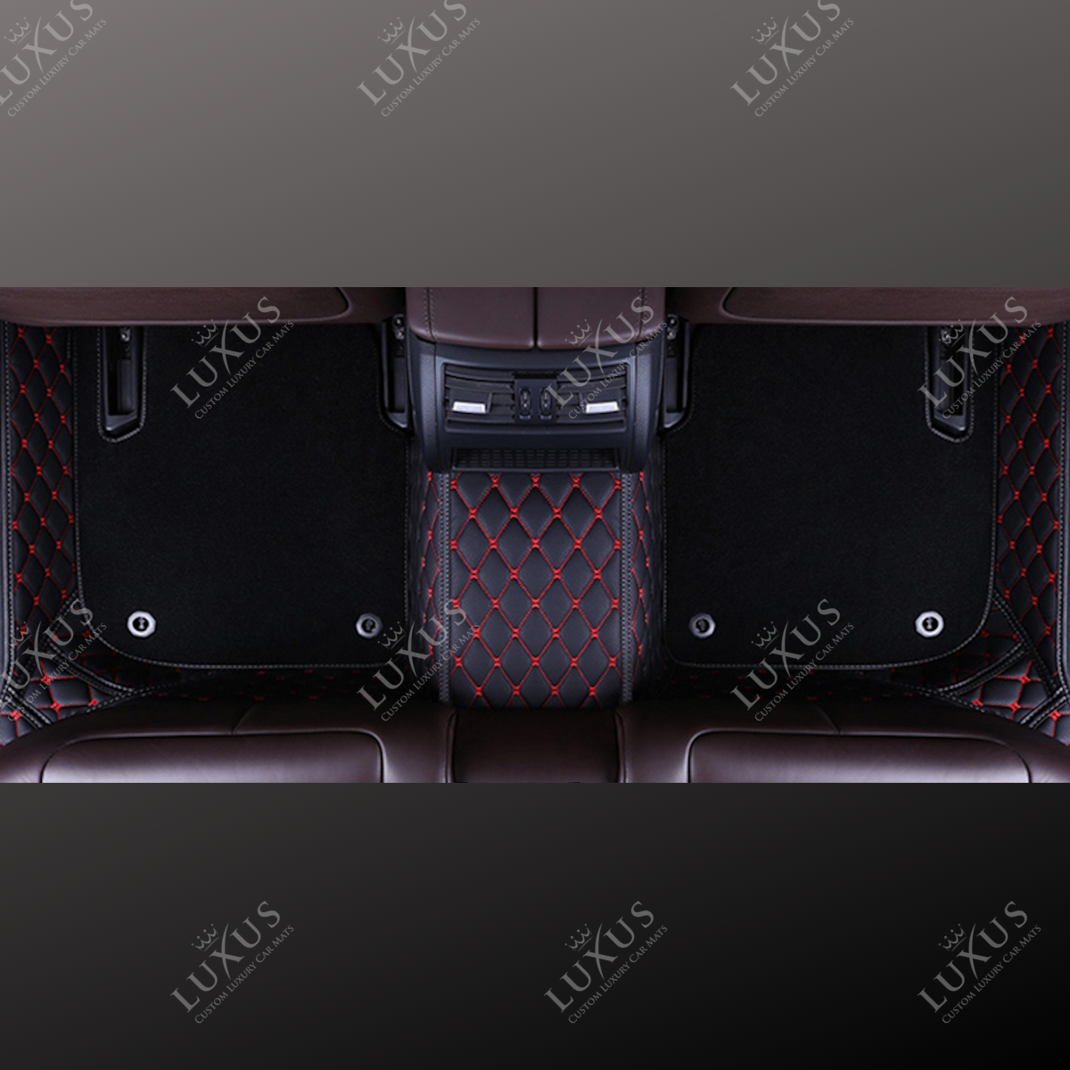 Black & Red Stitching Diamond Base & Black Top Carpet Double Layer Luxury Car Mats Set