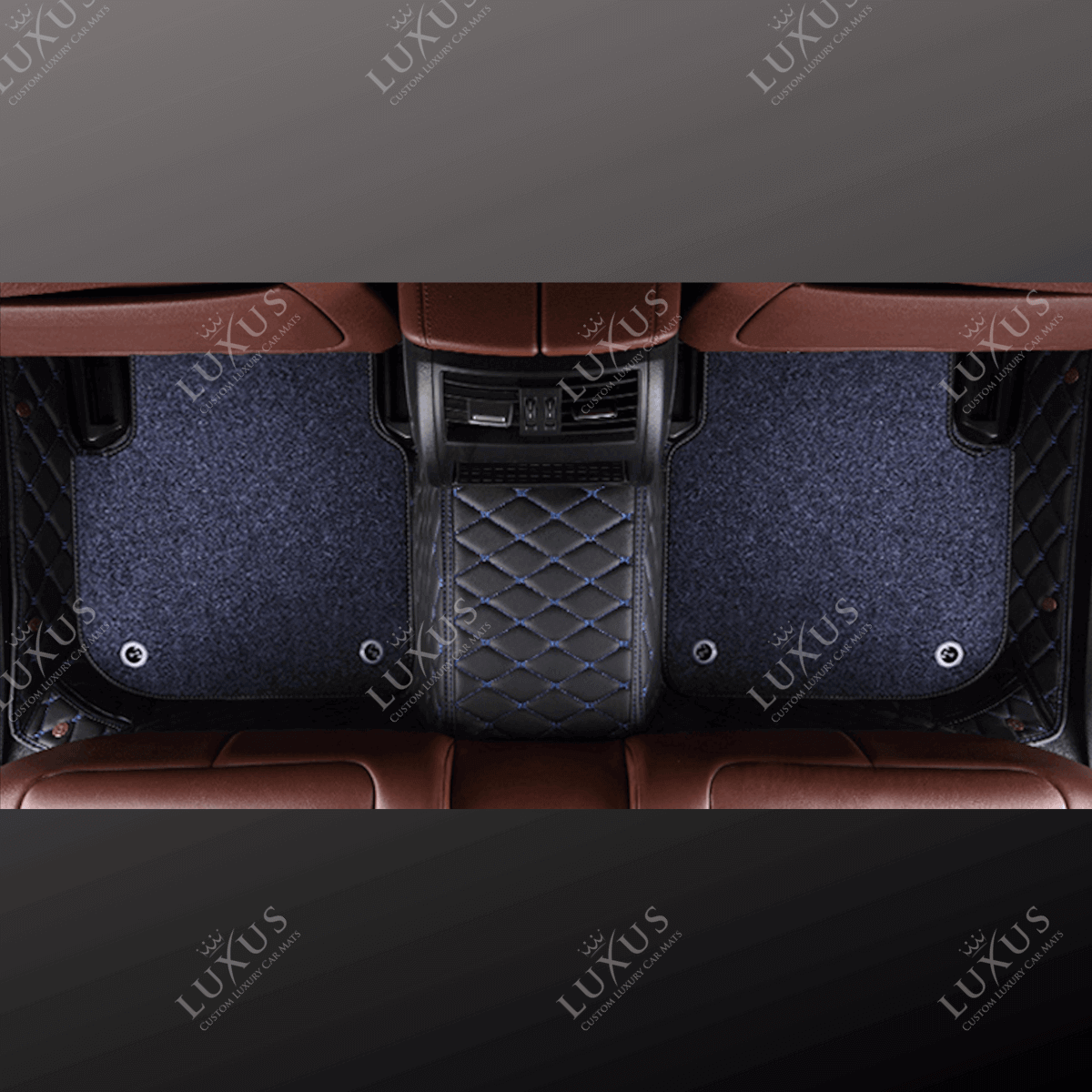 Black & Blue Stitching Base & Grey Top Carpet Double Layer Luxury Car Mats Set