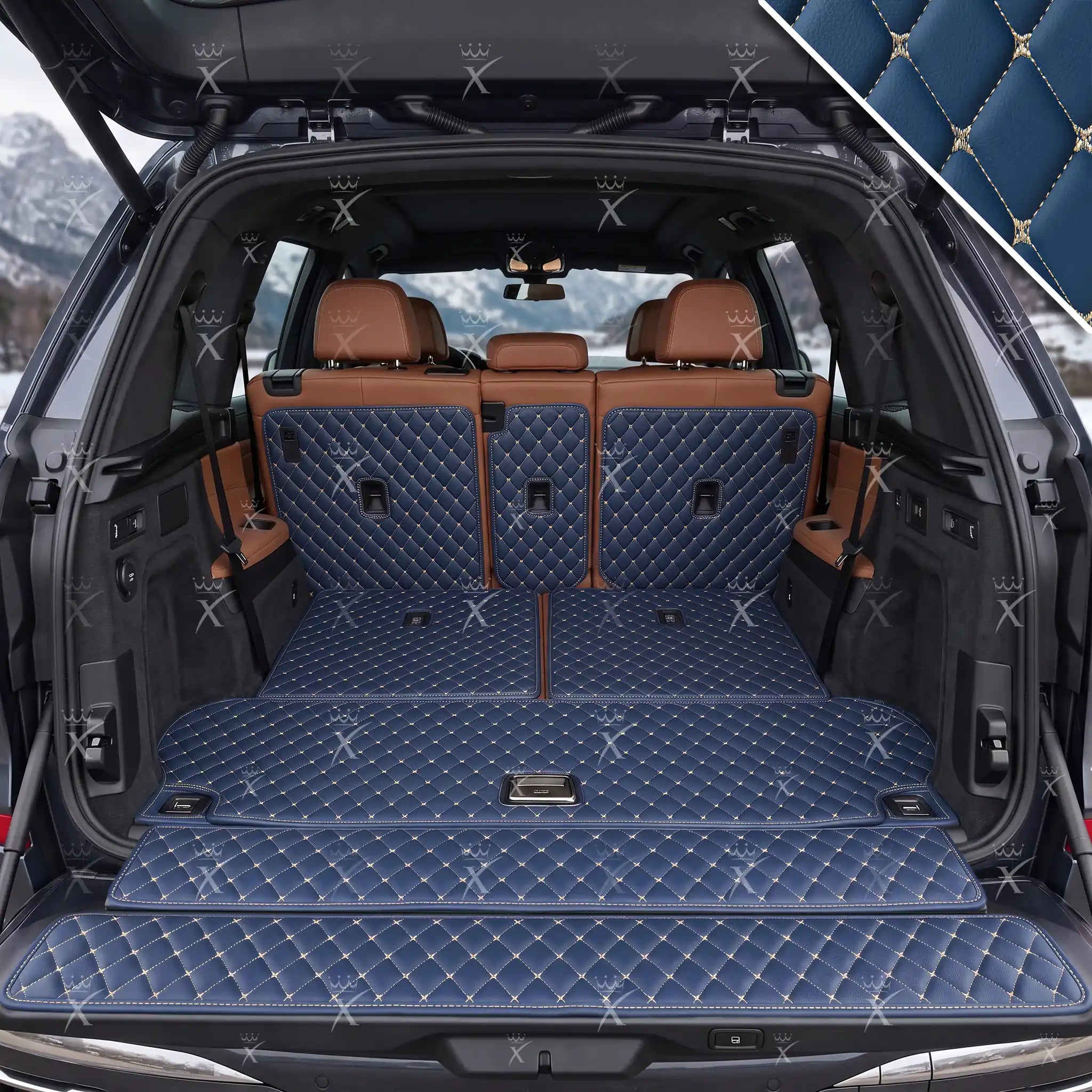 Luxus Car Mats™ - Tapete para maletero/maletero de cuero de lujo con costuras negras y negras en 3D