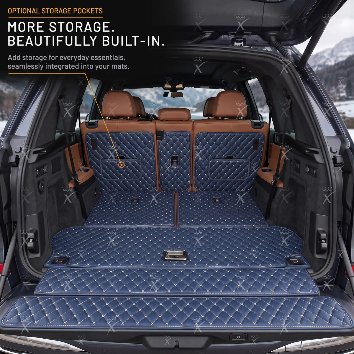 Tappetini per auto Luxus™ - Tappetino per bagagliaio/stivale in pelle di lusso 3D con cuciture nere e nere