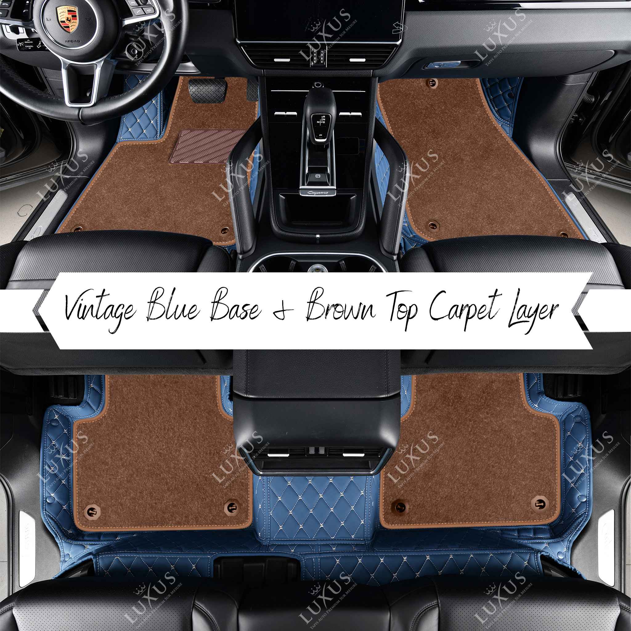 Luxus Car Mats™ - svart og blå søm Luksus bilmattesett