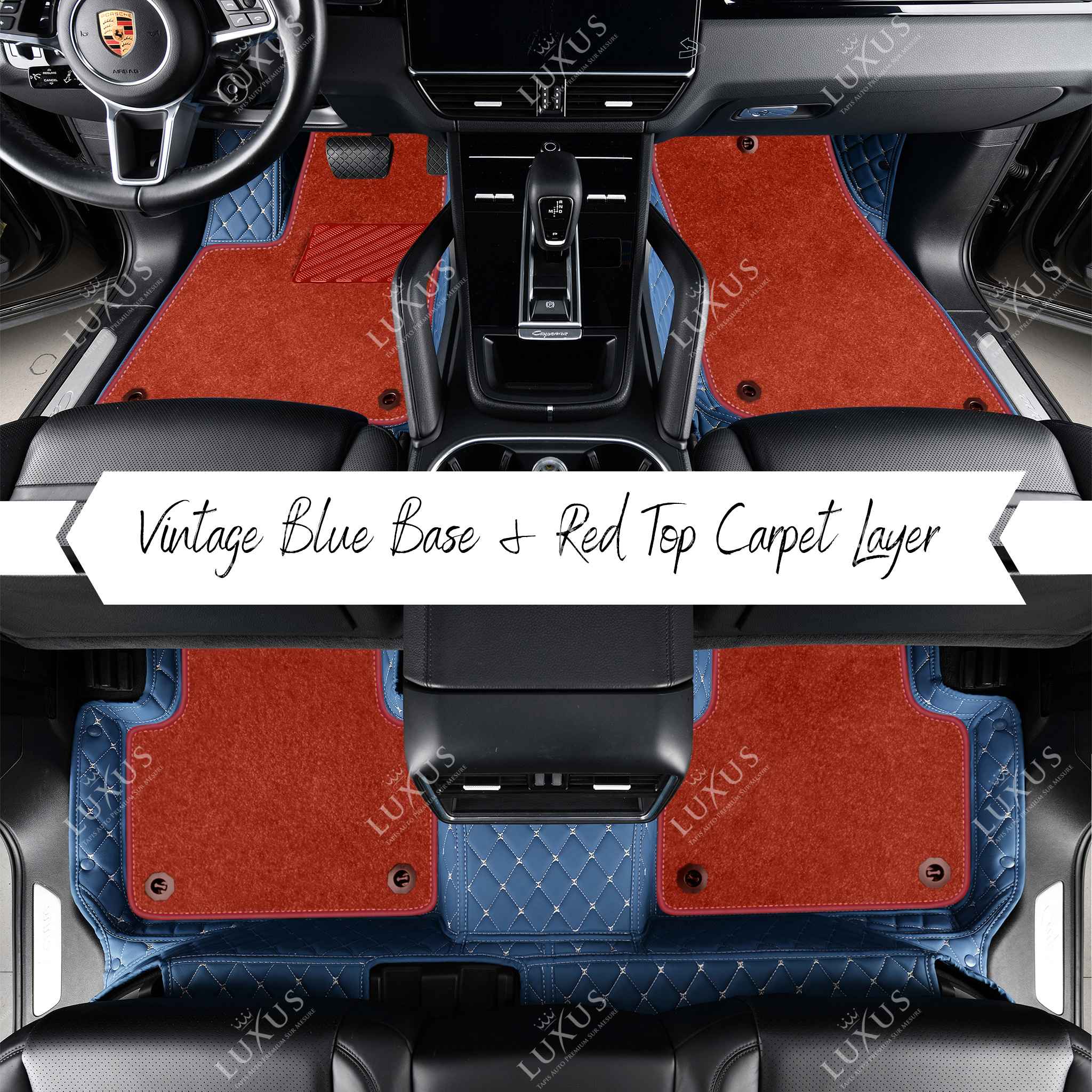 Luxus Car Mats™ - Set di tappetini per auto di lusso con cuciture nere e blu