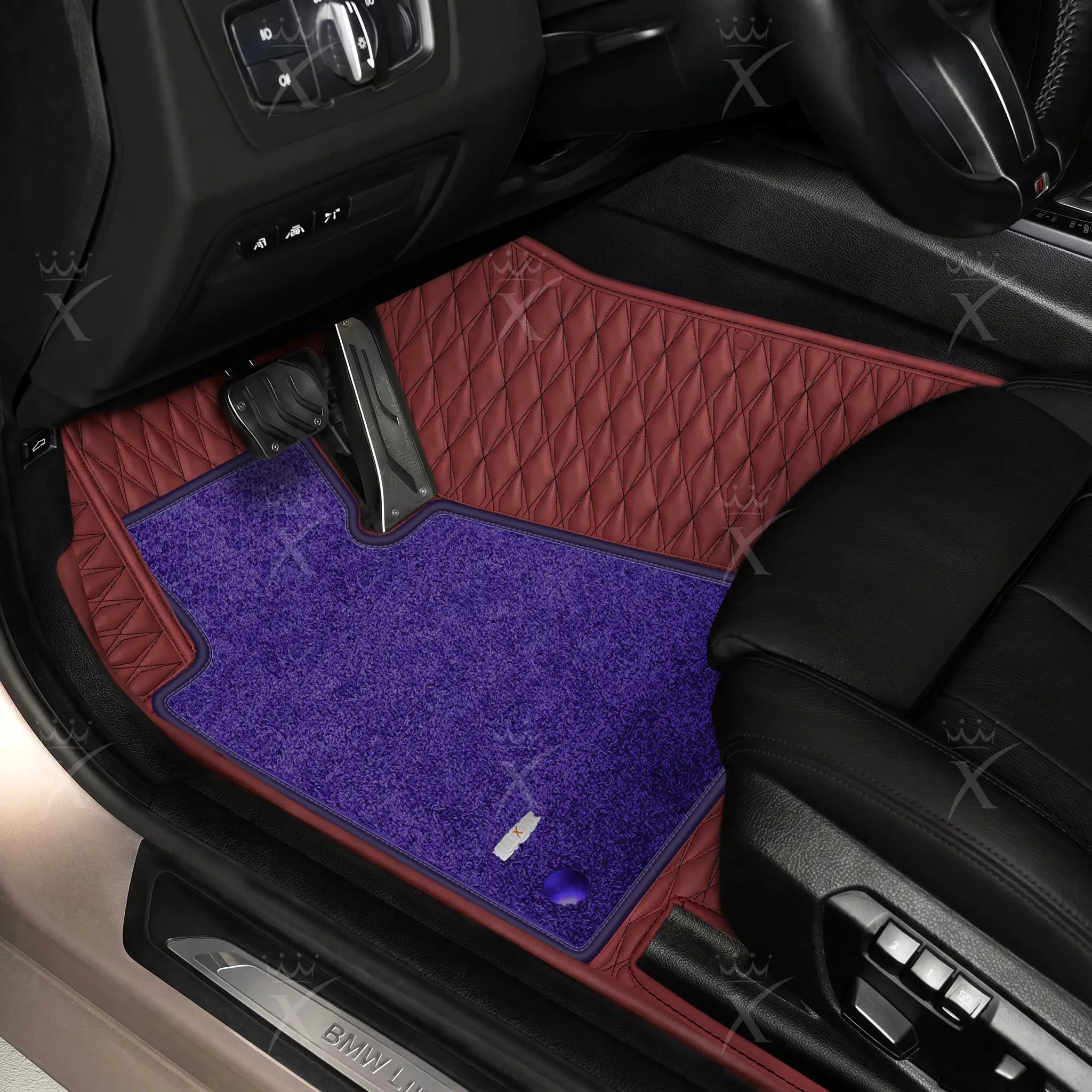Luxus Twin-Diamond Double Layer Series Floor Mats | Wine Red & Imperial Violet Top Carpet