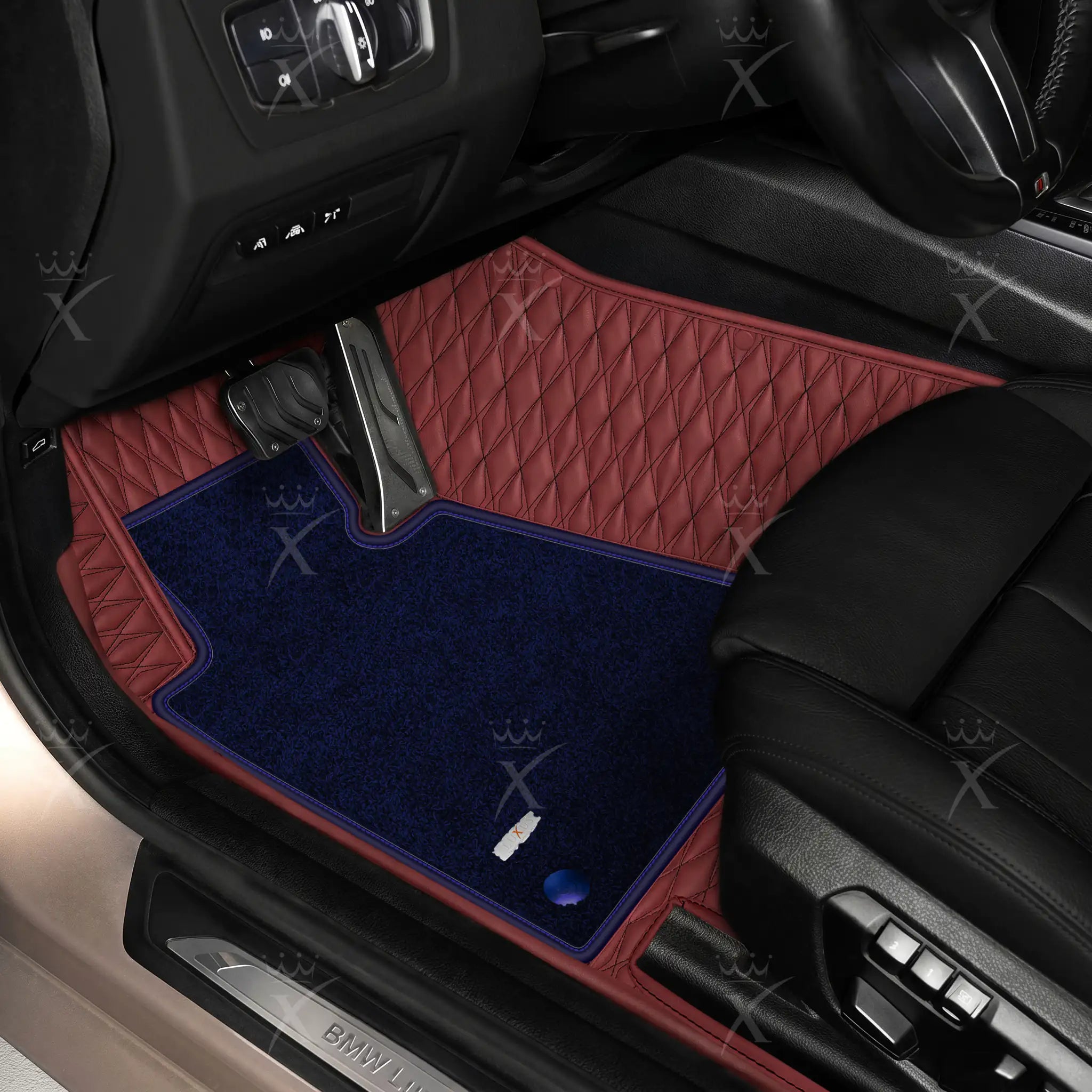 Luxus Twin-Diamond Double Layer Series Floor Mats | Wine Red & Midnight Navy Top Carpet