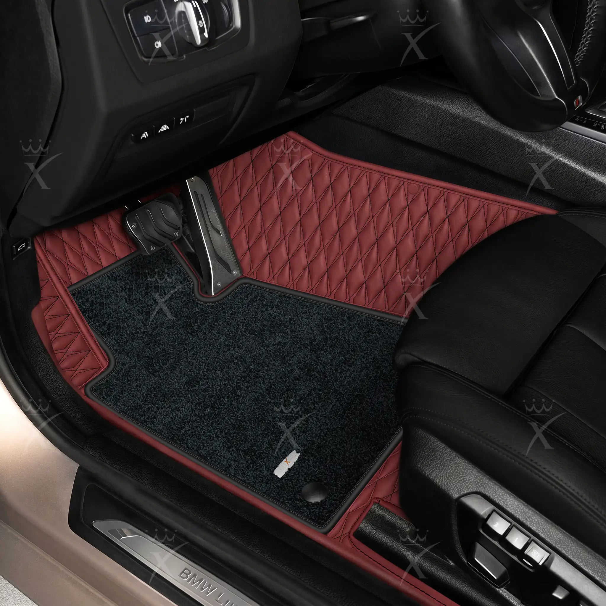 Luxus Twin-Diamond Double Layer Series Floor Mats | Wine Red & Obsidian Black Top Carpet