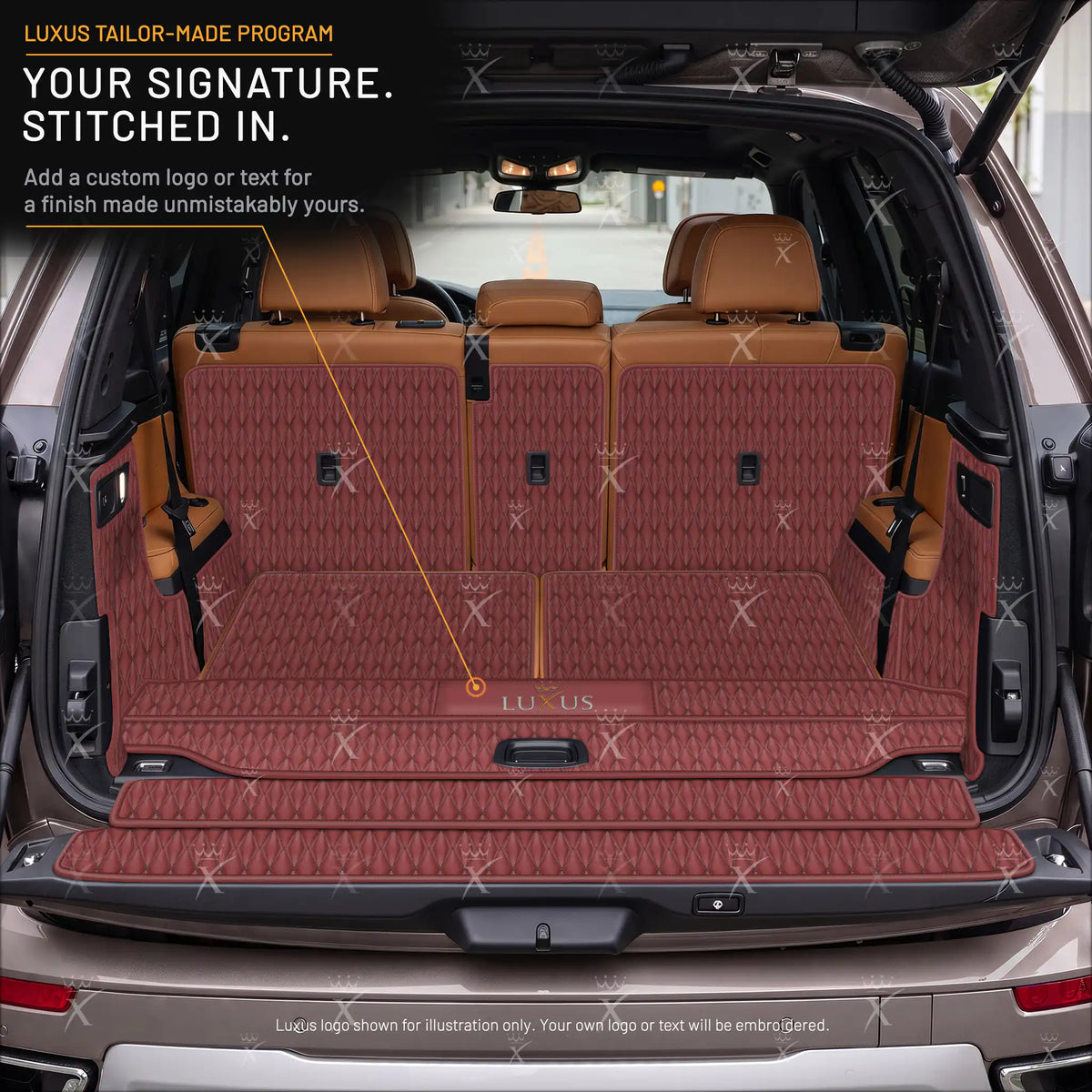 Luxus Car Mats™ – 3D-Luxus-Leder-Kofferraum-/Kofferraummatte in Schwarz und Schwarz mit Nähten