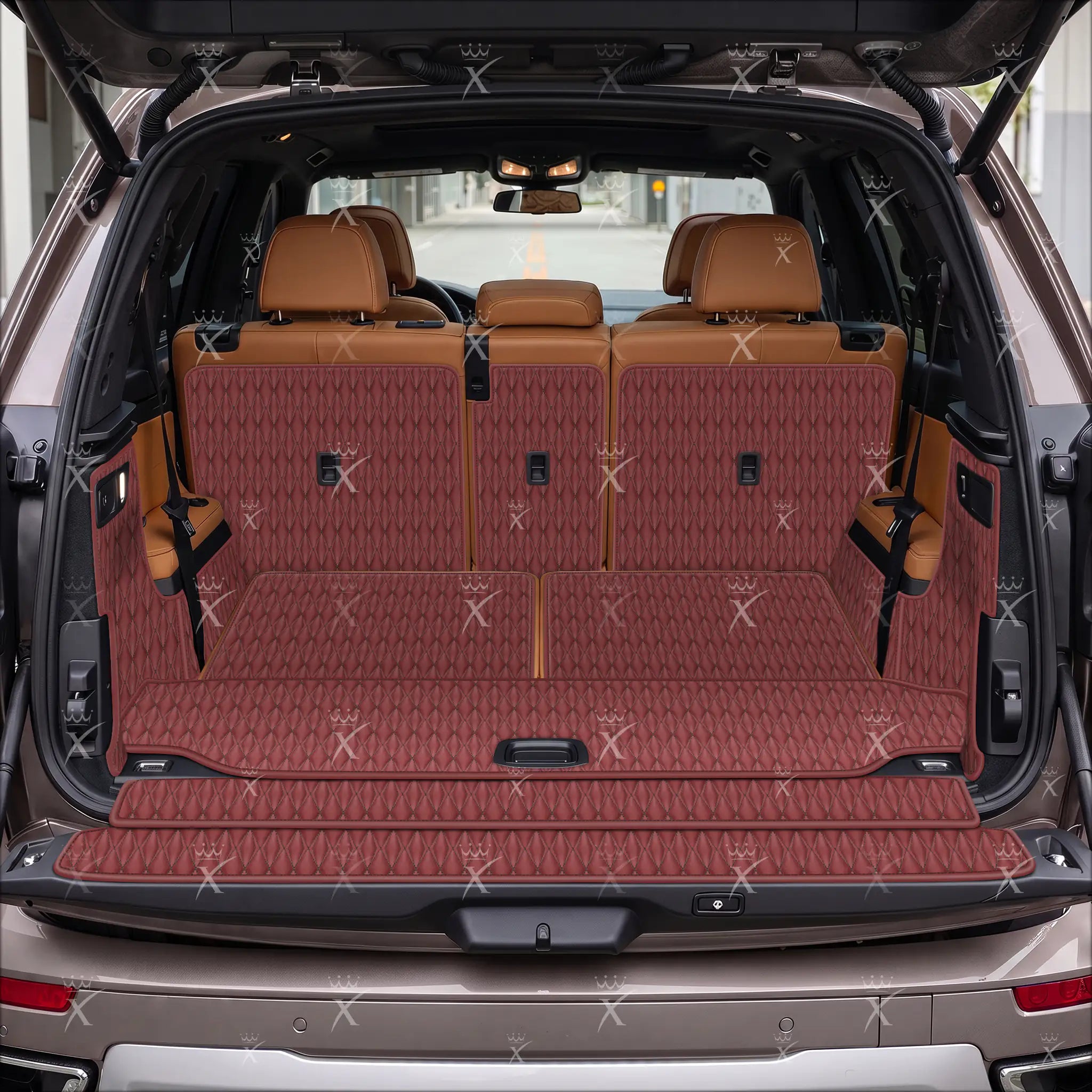 Luxus Car Mats™ - Svart og svart søm 3D luksusskinnstøvel/bagasjematte