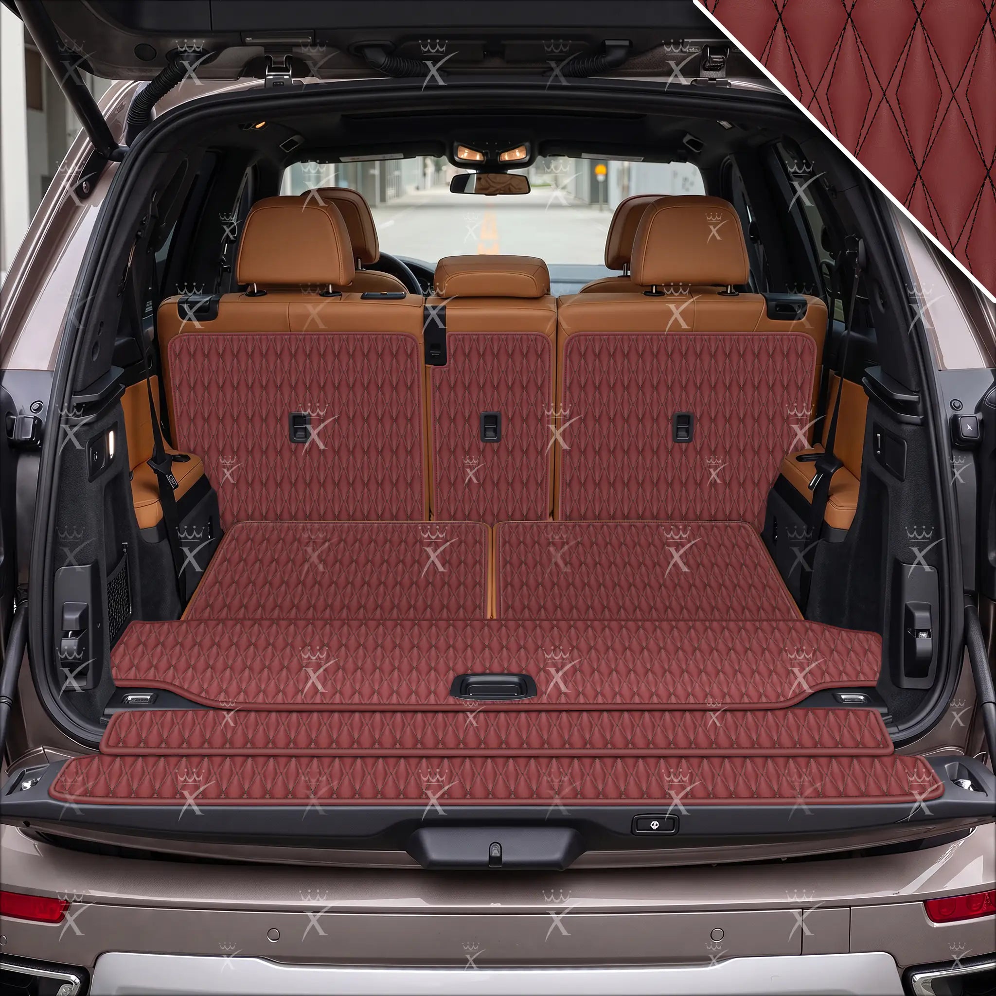 Luxus Car Mats™ - Svart og svart søm 3D luksusskinnstøvel/bagasjematte