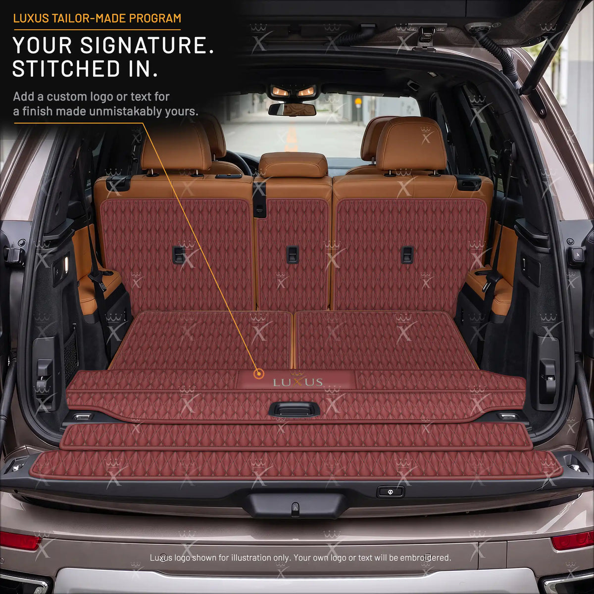 Luxus Car Mats™ - Zwarte en zwarte stiksels 3D luxe lederen koffer-/koffermat