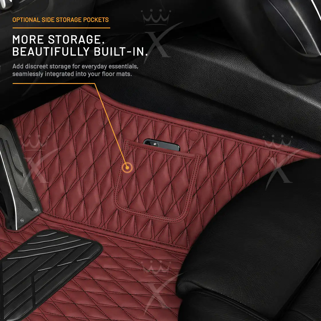 Luxus Twin-Diamond Double Layer Series Floor Mats | Wine Red & Rosso Corsa Top Carpet