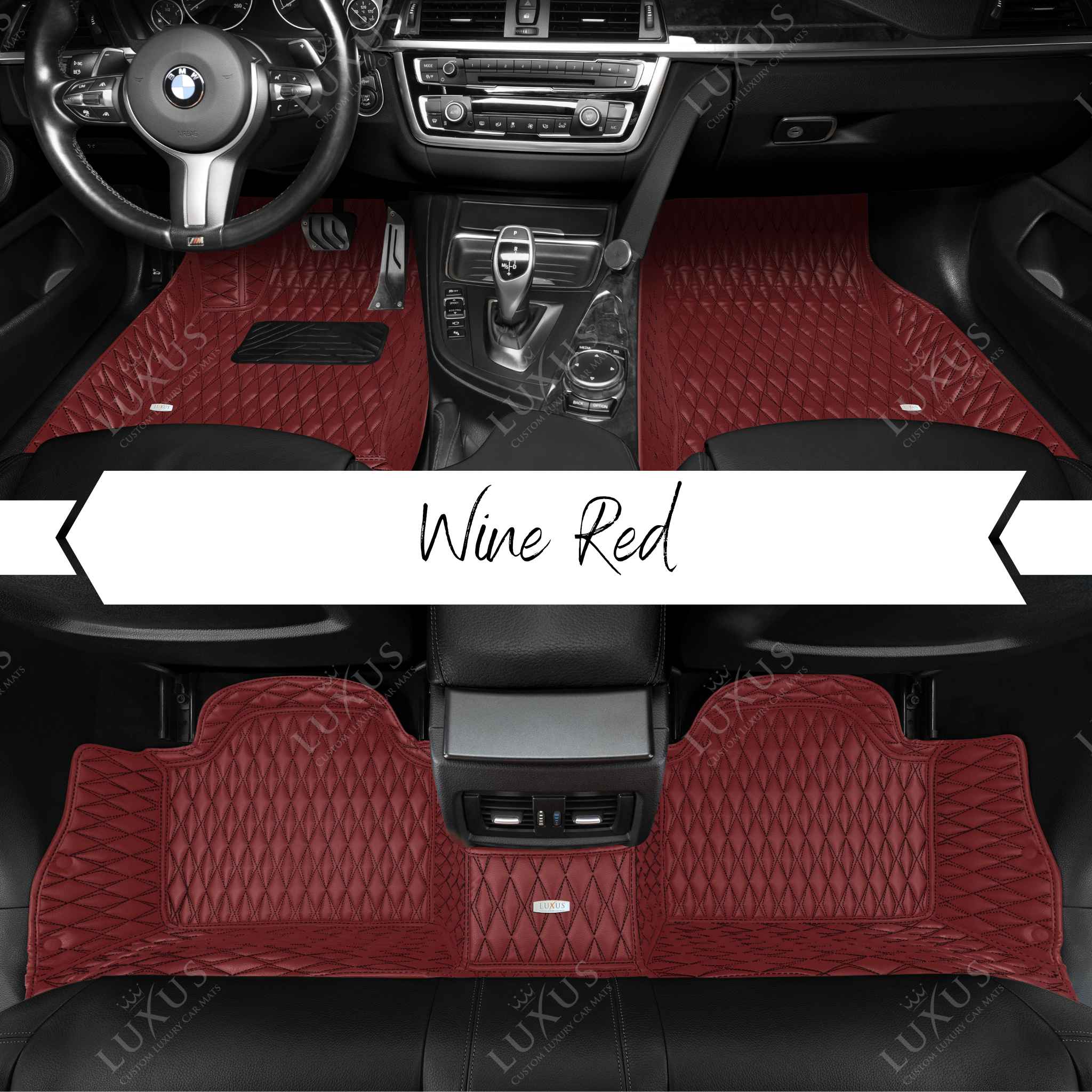 Twin-Diamond Wine Red Luxury Car Mats Set