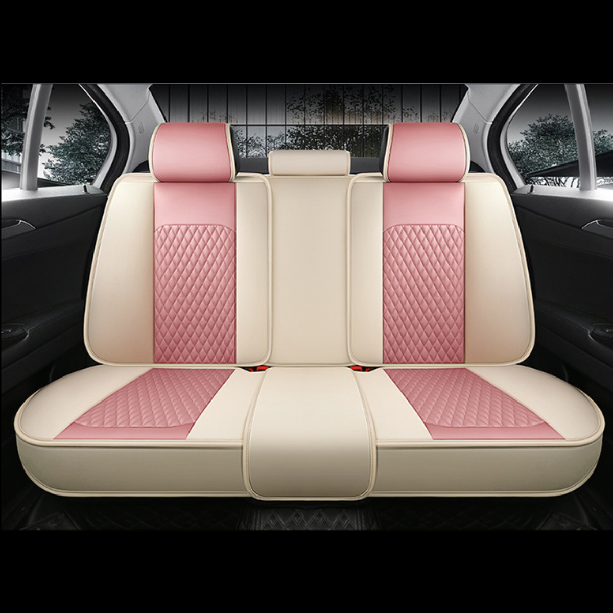Beige Pink Universal Diamond Stitching Luxury Seat Covers