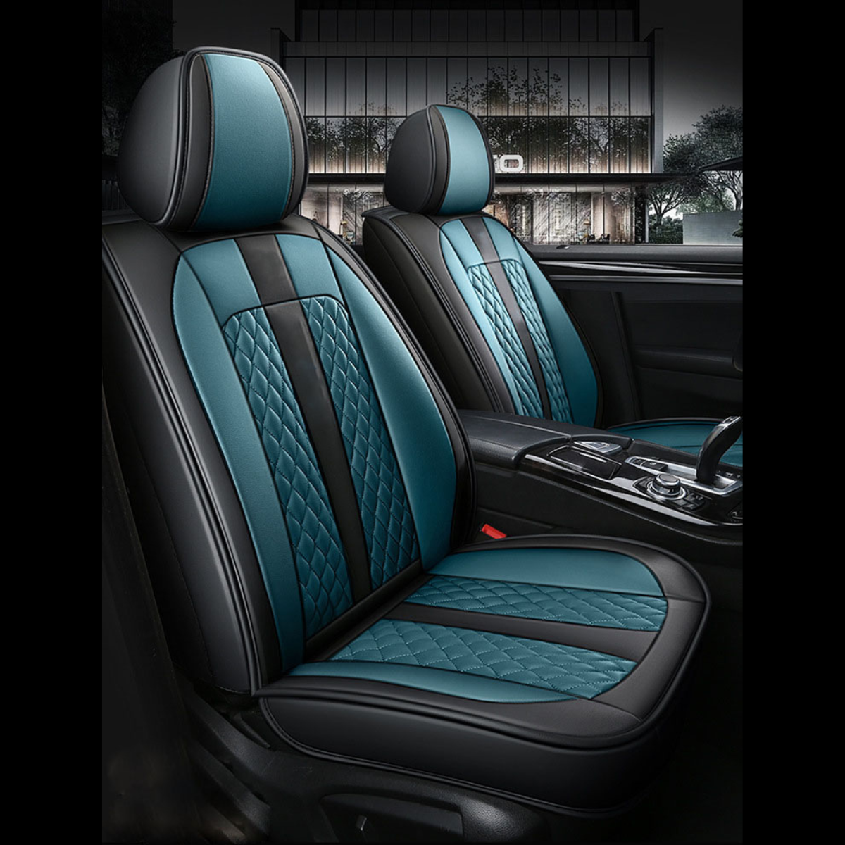 Black & Emerald Green Universal Diamond Stitching Luxury Seat Covers