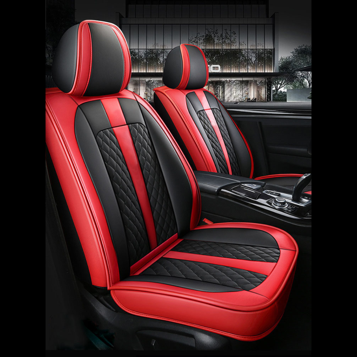 Black & Ferrari Red Universal Diamond Stitching Luxury Seat Covers