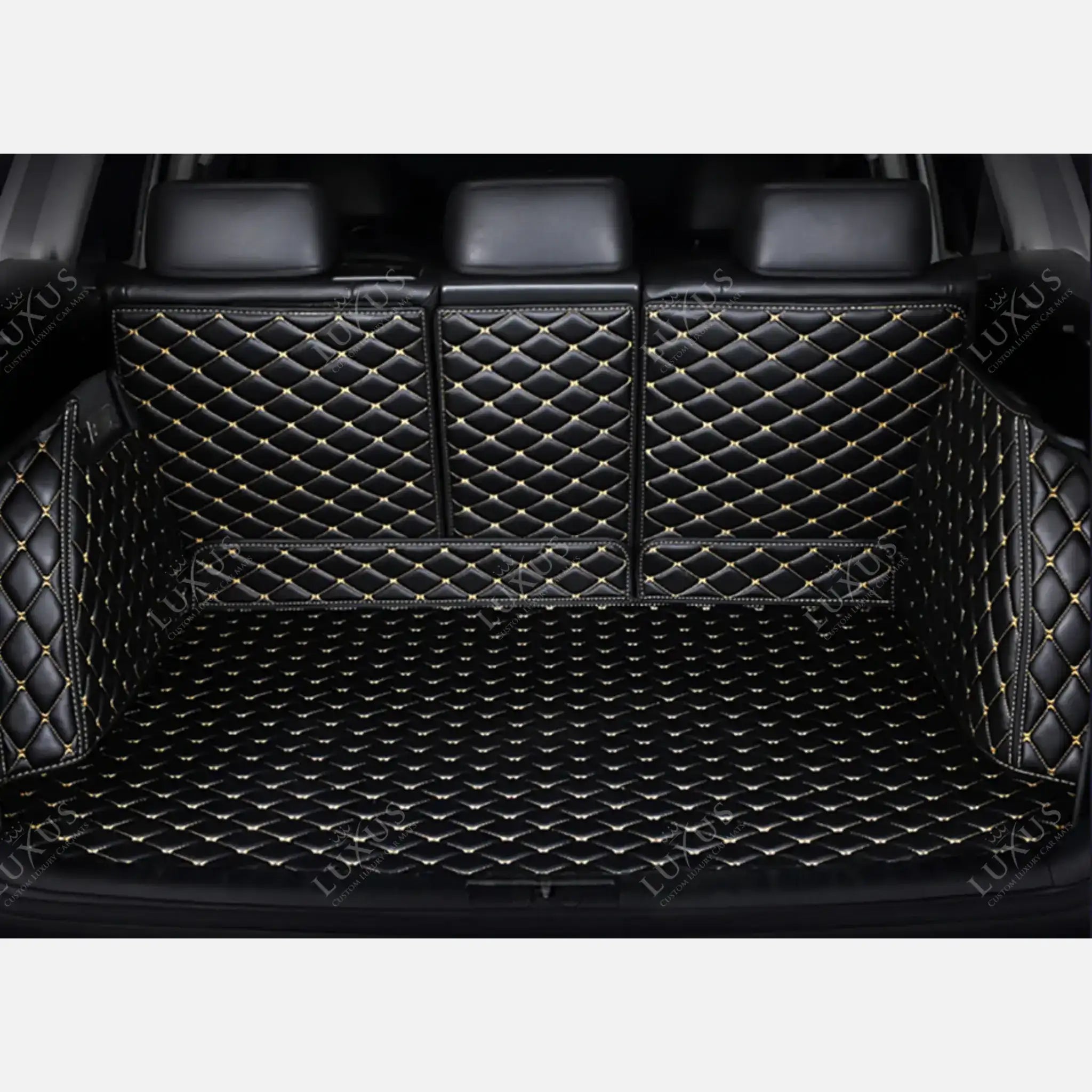 Luxus Car Mats™ - Svart og beige søm 3D luksuslærstøvel/bagasjematte