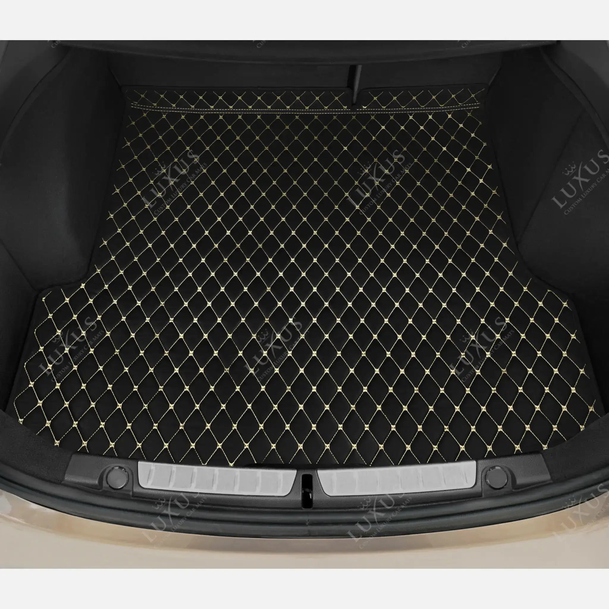 Luxus Car Mats™ - Zwarte en beige stiksels Luxe lederen koffer-/koffermat