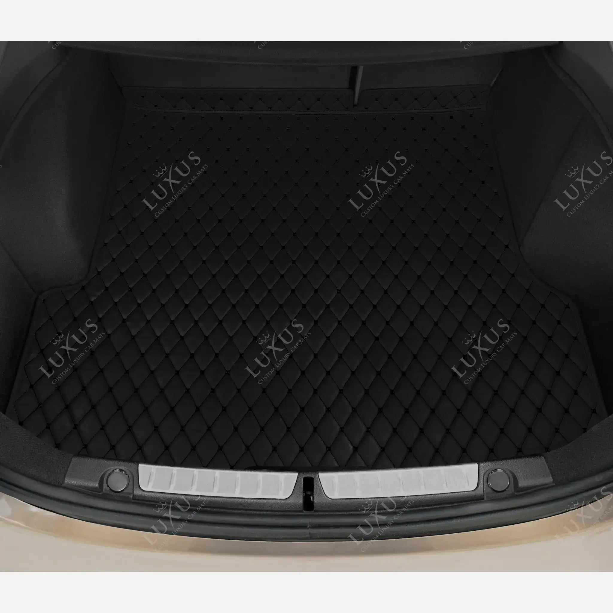 Luxus Car Mats™ – Kofferraum-/Kofferraummatte aus schwarzem Leder mit schwarzen Nähten