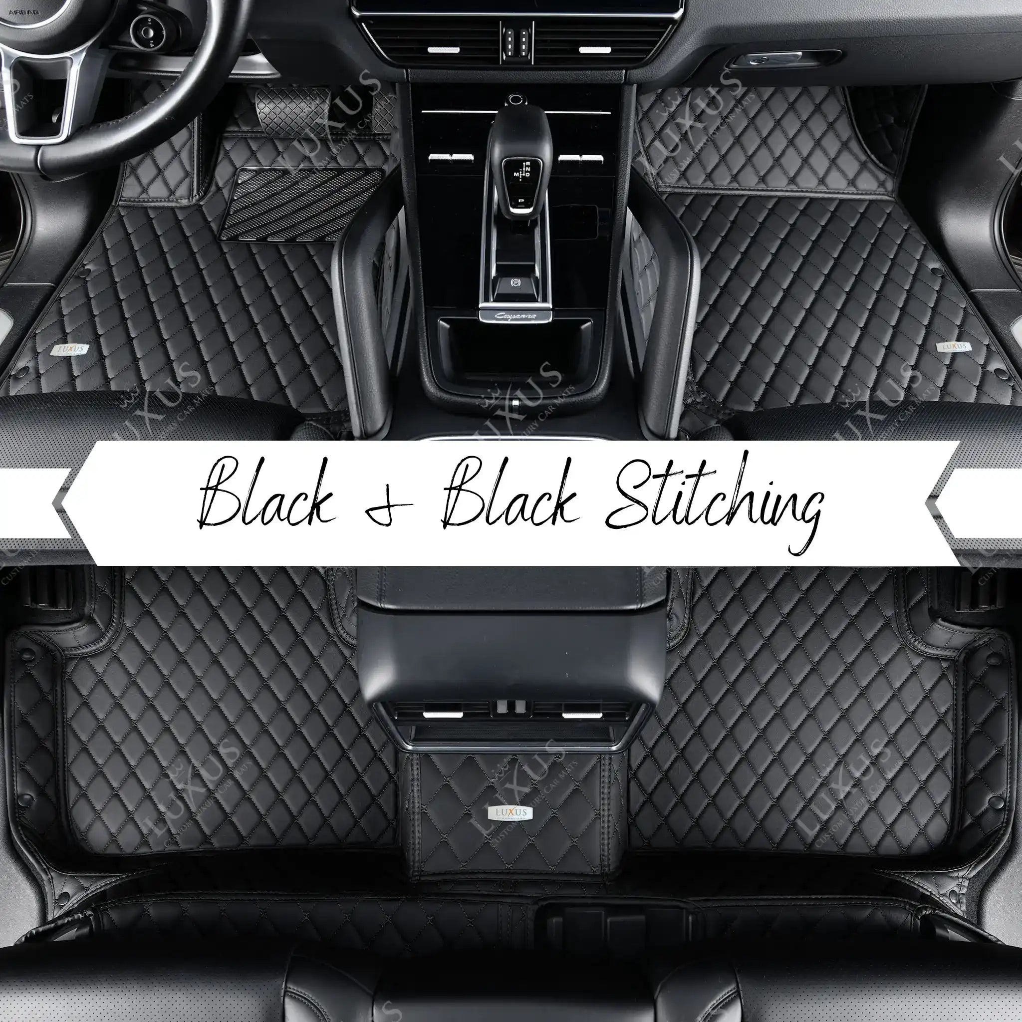 Luxus Car Mats™ - Luxe automattenset met zwarte en zwarte stiksels