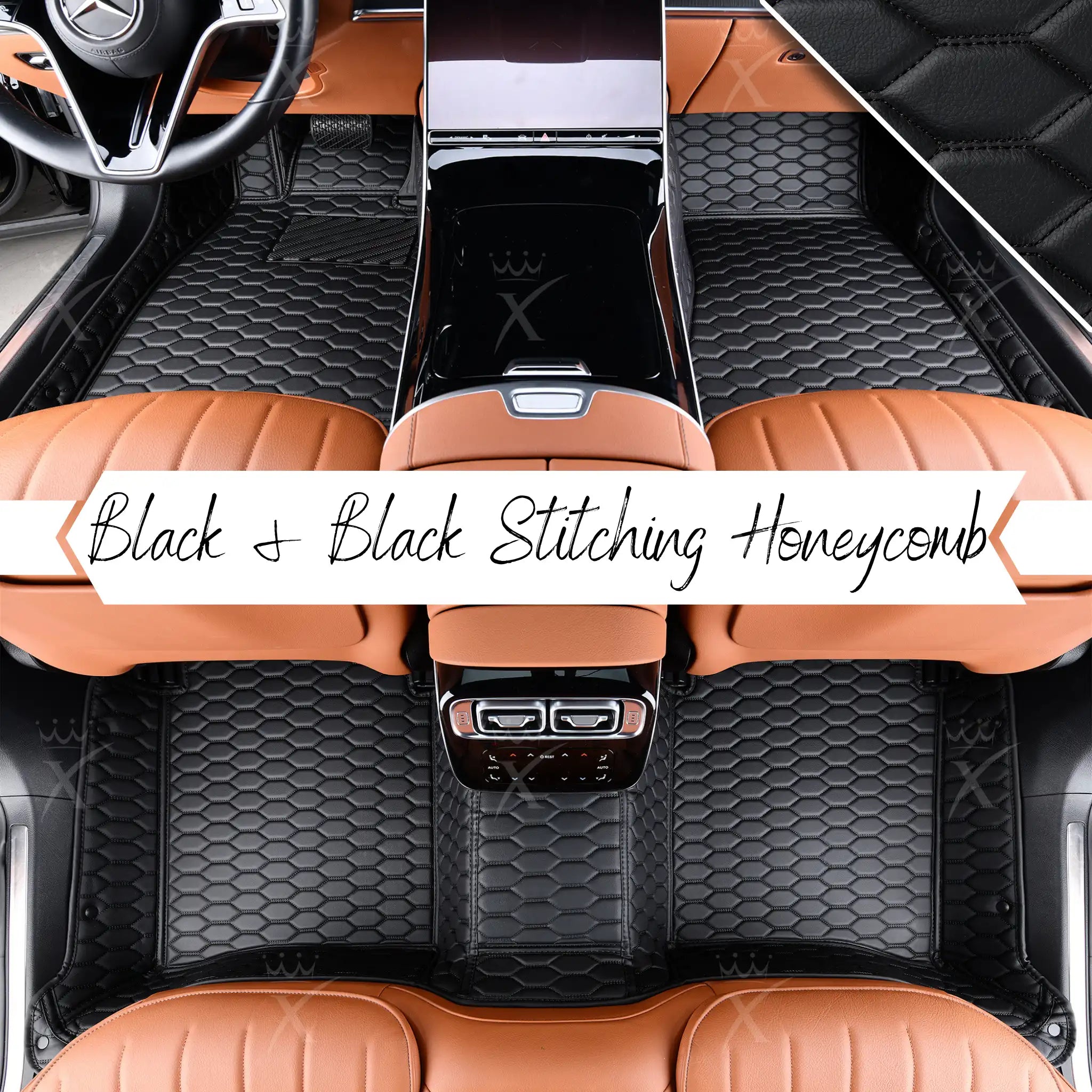 Luxus Premium Honeycomb Custom Car Mats Set | Black & Black Stitching