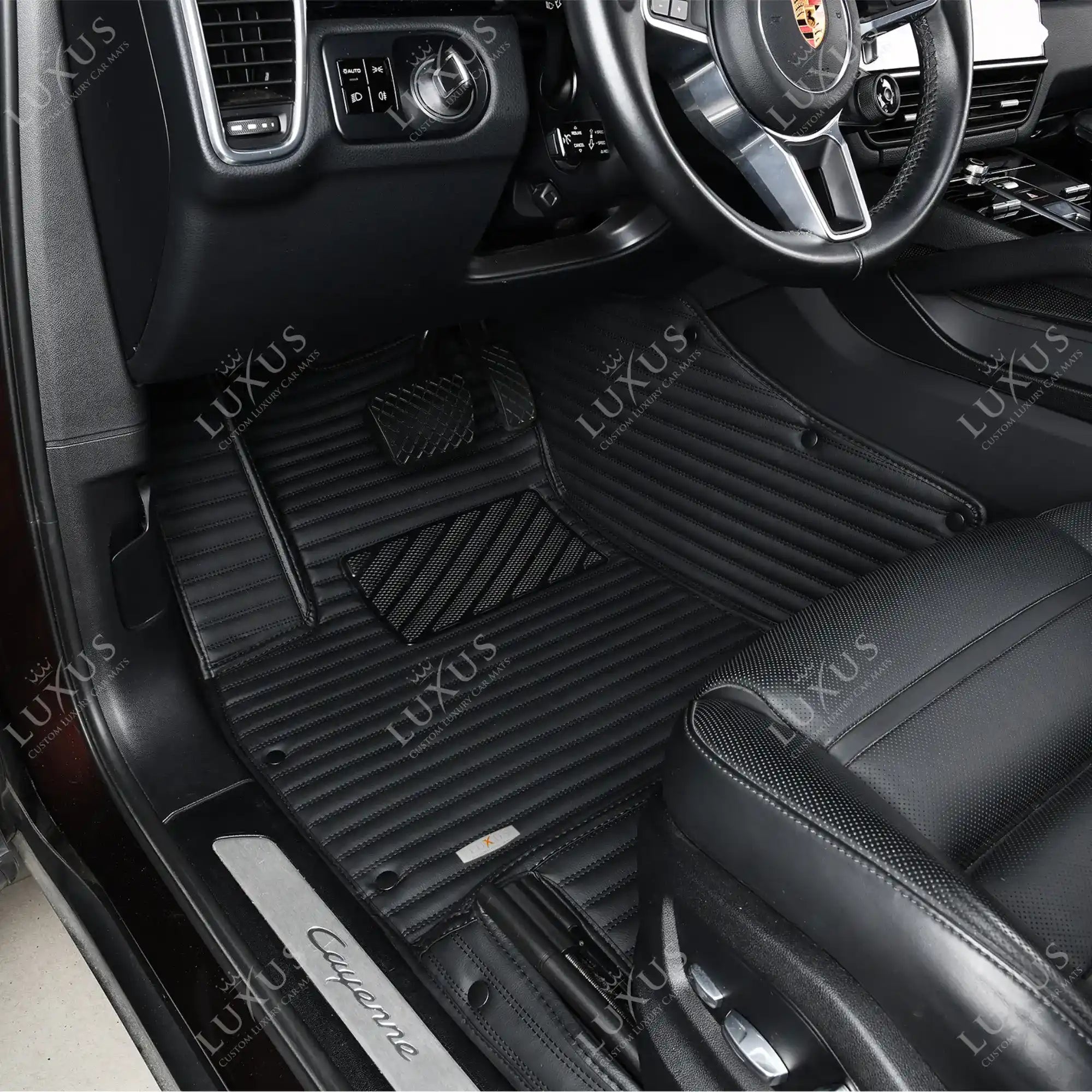 Black & Black Stitching Stripe Luxury Car Mats Set