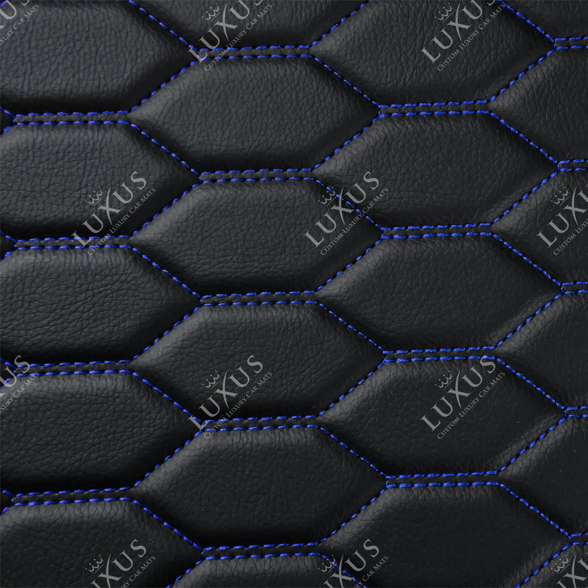 Luxus Honeycomb XtendFit Series Trunk Mat | Black & Blue Stitching