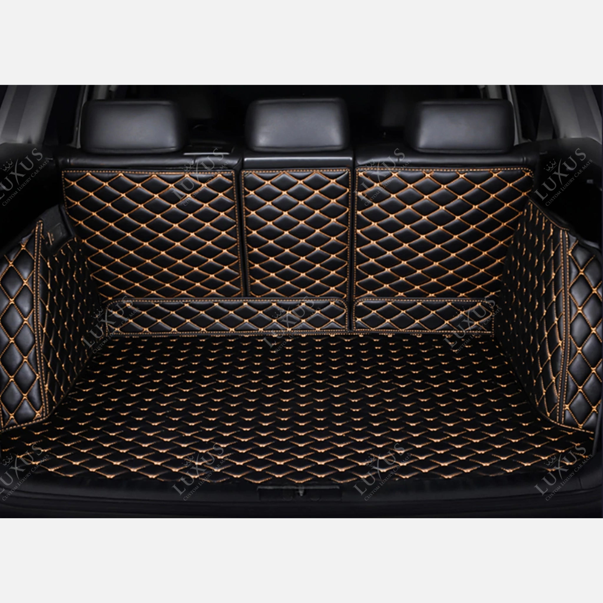 Luxus Car Mats™ - Zwarte en oranje stiksels 3D luxe lederen koffer-/koffermat