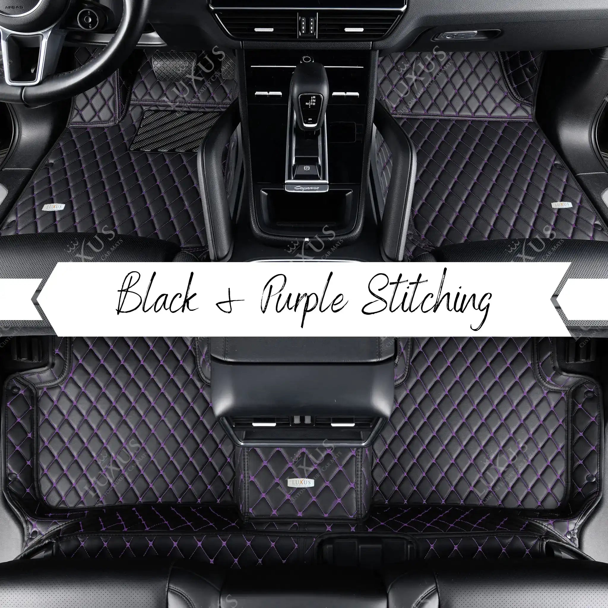 Luxus Car Mats™ – Luxus-Automatten-Set mit schwarzen und violetten Nähten