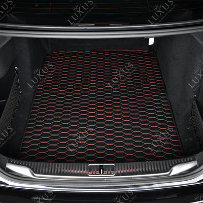 Luxus Honeycomb Base Series Trunk Mat | Black & Red Stitching