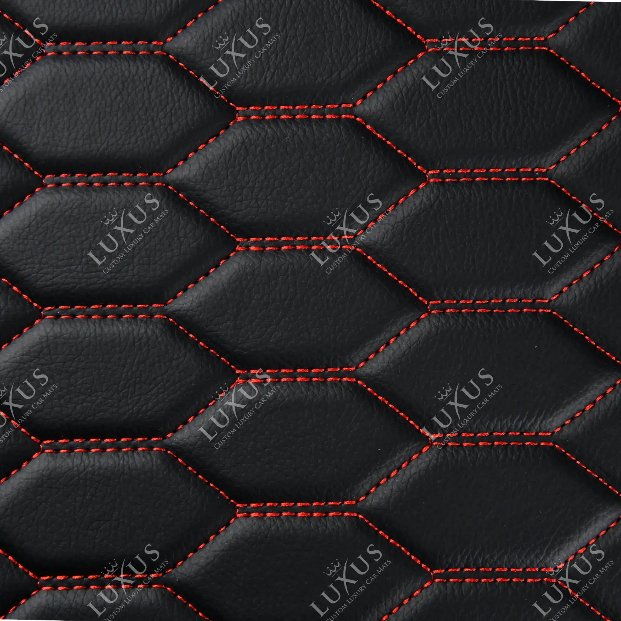 Luxus Honeycomb XtendFit Series Trunk Mat | Black & Red Stitching